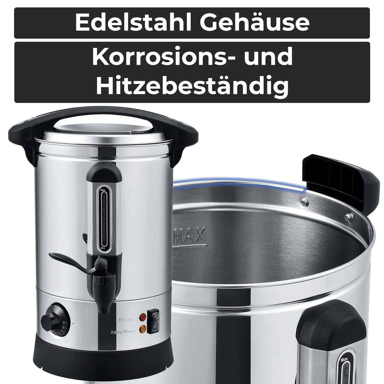 Juskys Glühweinkocher Teramo 7 Liter aus Edelstahl mit Zapfhahn -Heißgetränkespender Glühweinkessel