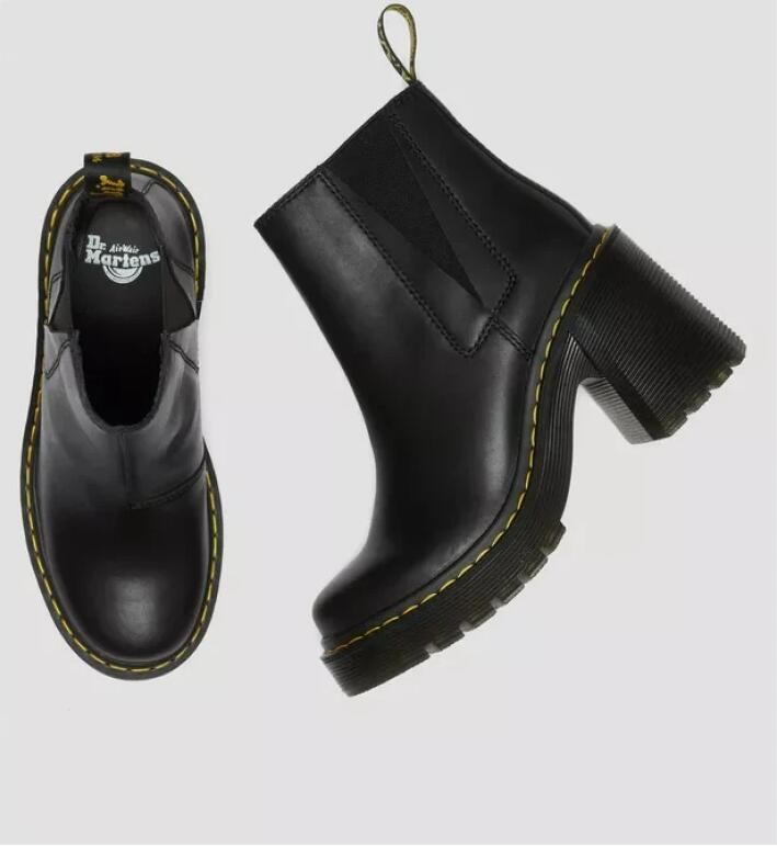 Dr. Martens Zwarte Leren Laarzen met Elastische Inzetstukken Black Dames
