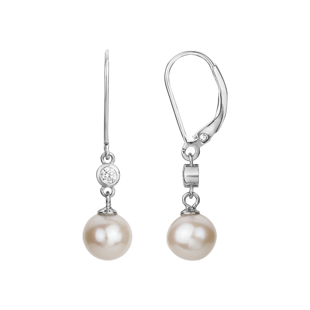 Boucles d'oreilles pendantes en Argent avec perle d'eau douce blanc