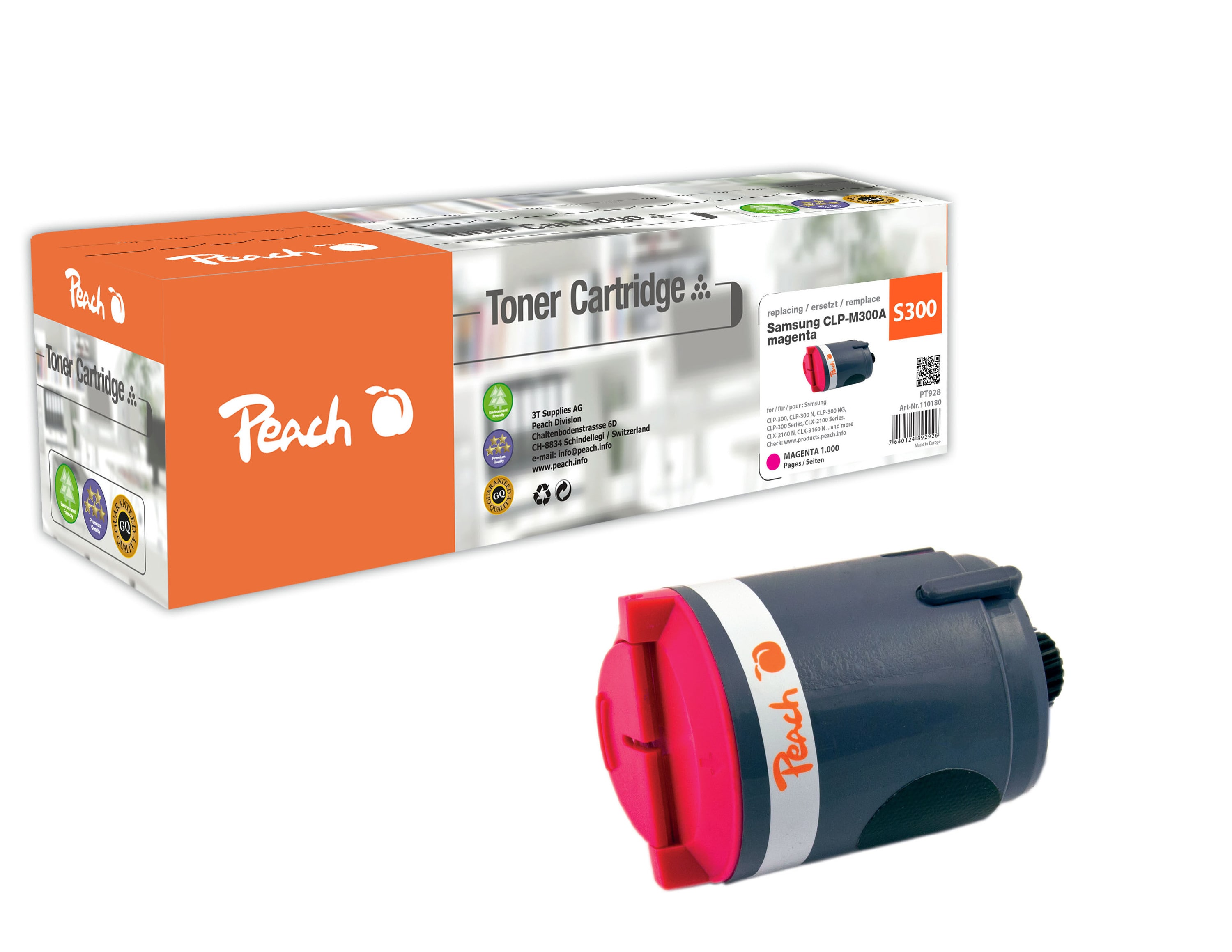 Peach S300Toner ma ersetzt Samsung CLP-M300A/ELS für z.B. Samsung CLP -300, Samsung CLP -300 N, Samsung CLP -300 NG, Samsung CLX -2100 (wiederaufbereitet)