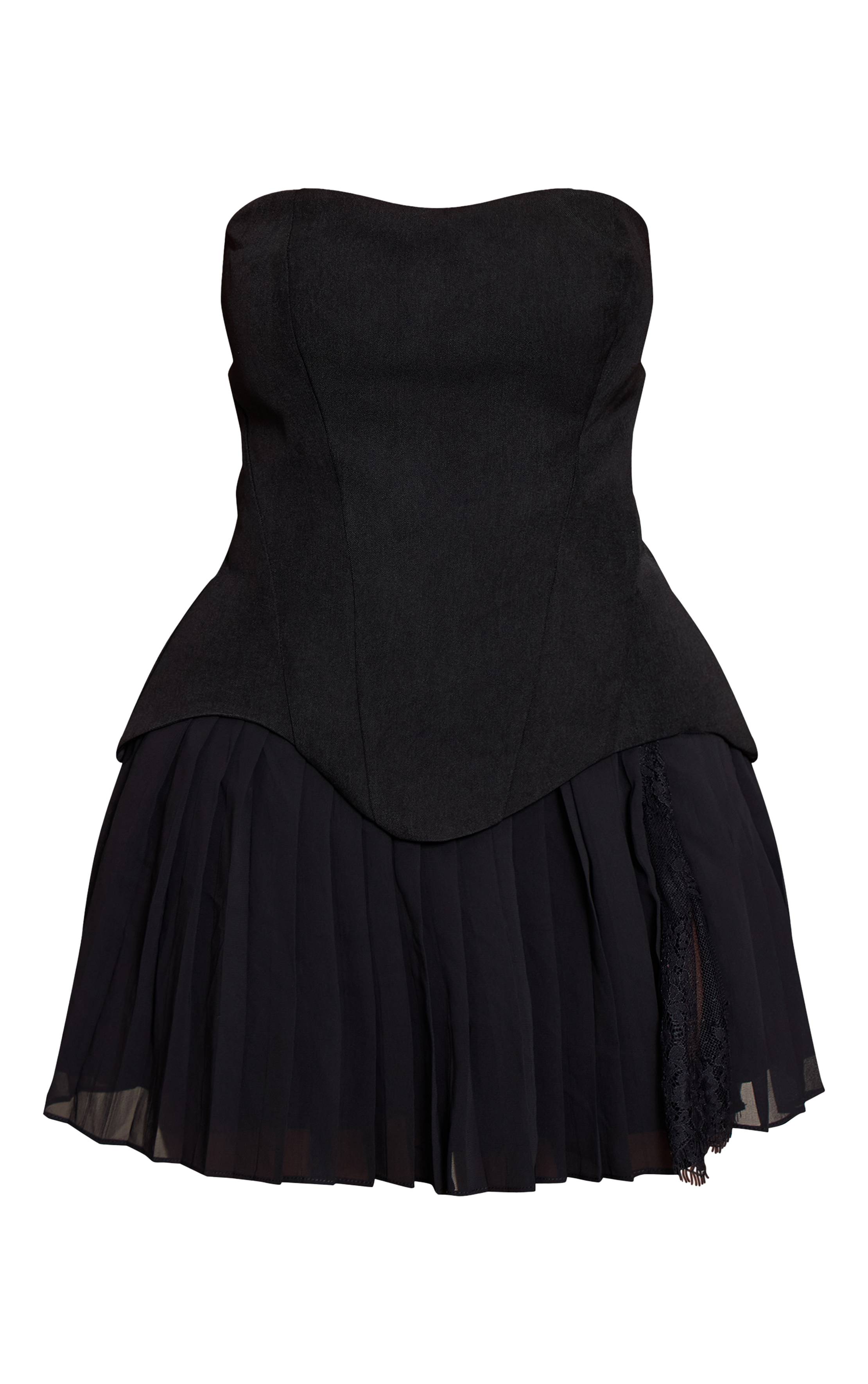 Noir Robe Mini Moulante À Bandeau Avec Détail Ourlet En Dentelle