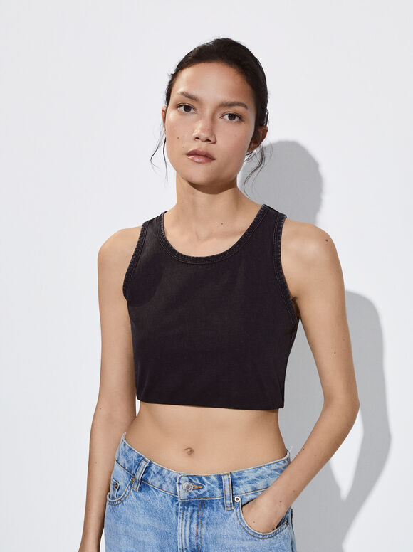 Top cropped de algodão - Preto