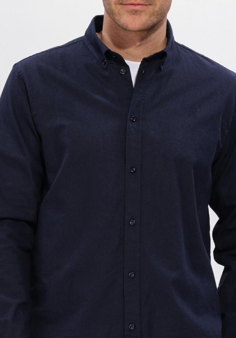 donkerblauwe les deux casual overhemd konrad cotton linen shirt