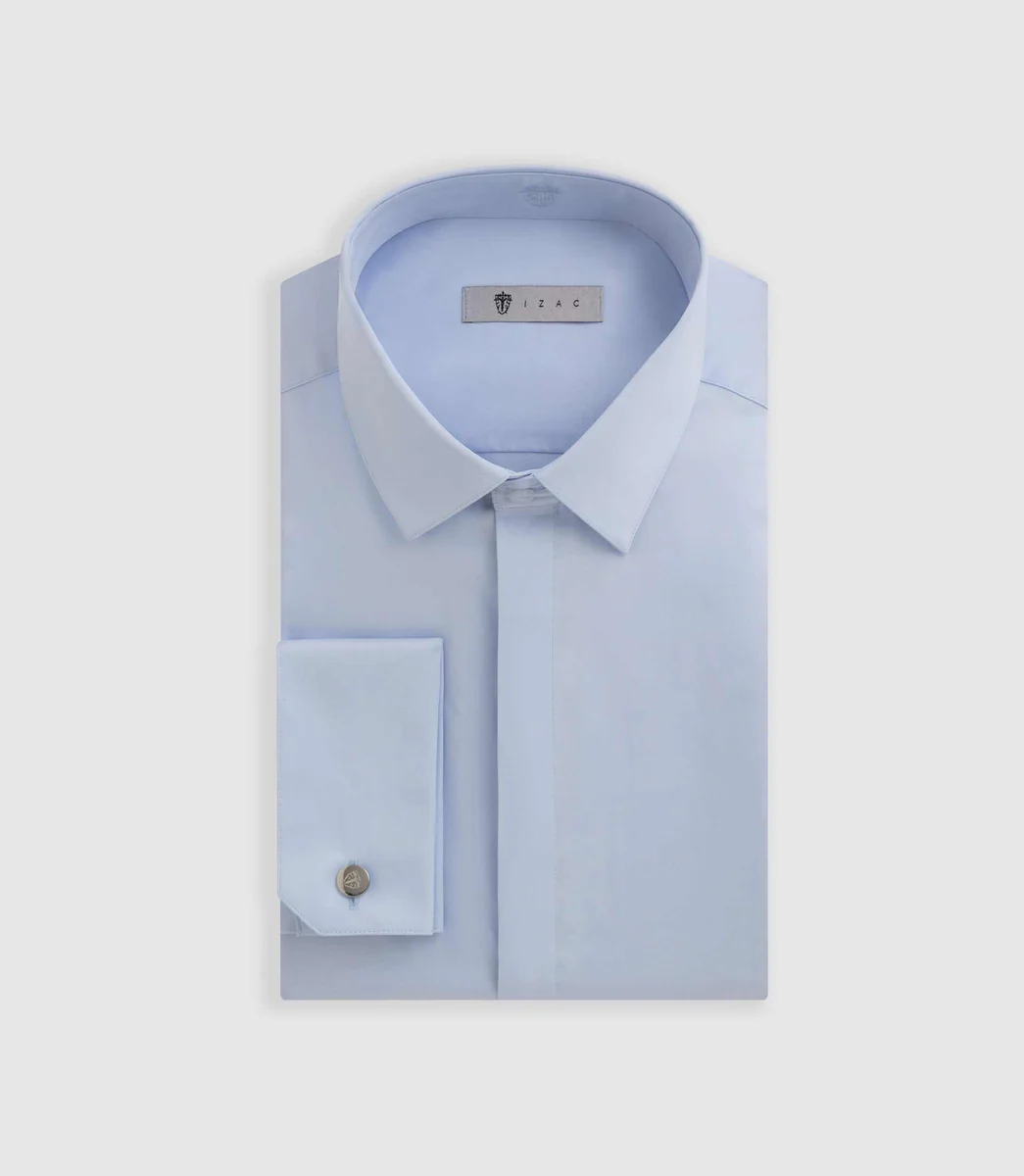 Chemise satin mixte slim ciel 