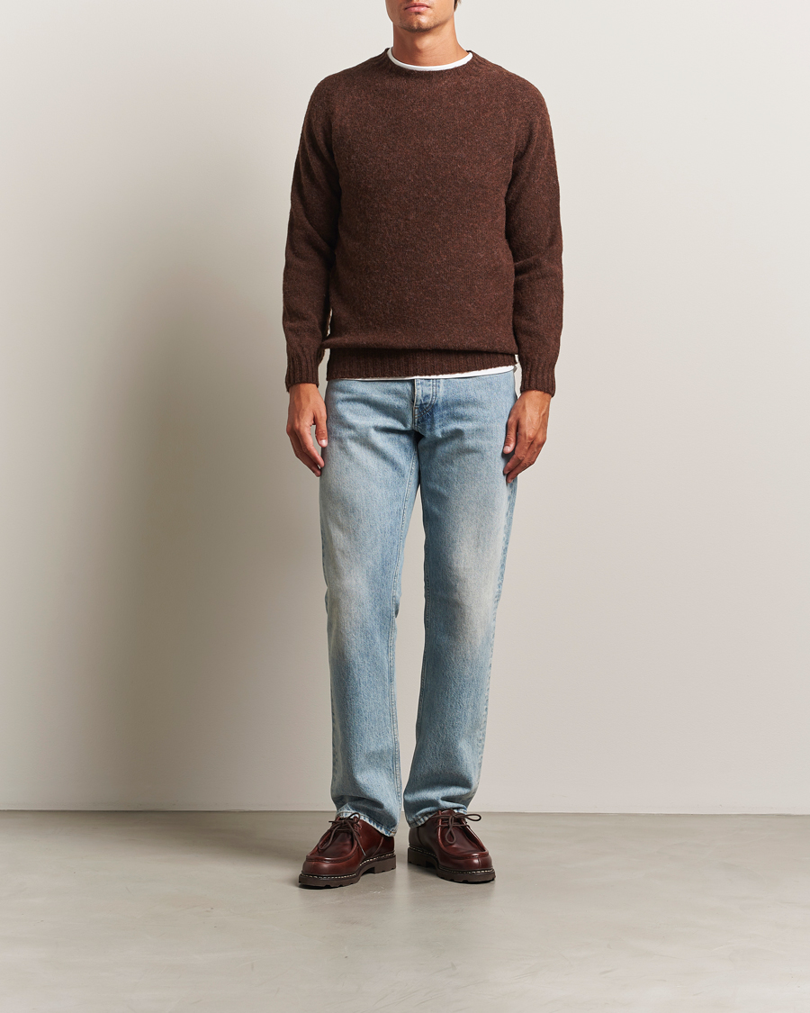 Harley Of Scotland Brushed Supersoft Lambswool Crewneck Marron