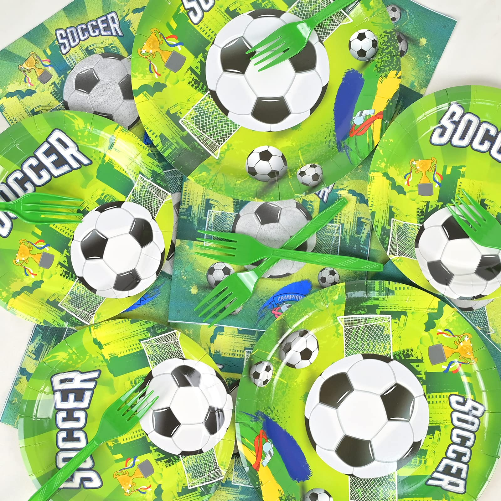 (120-tlg. Set) Einweg Geschirr Fussball Party Tisch Deko inkl. Teller / Servietten / Besteck - Soccer