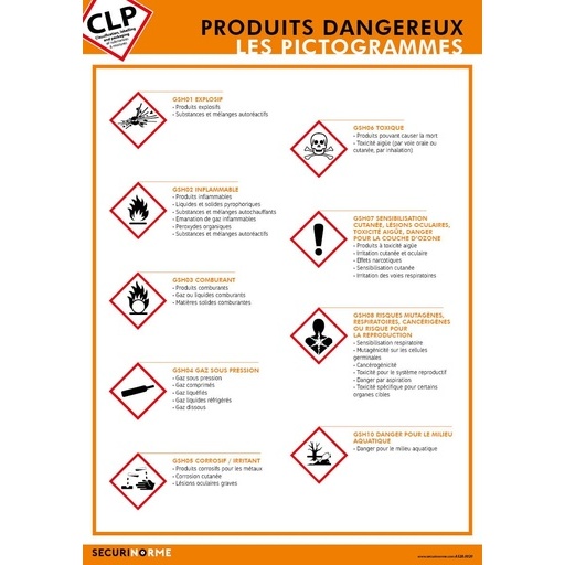 Poster - Pictogrammes de Danger CLP - Plastifié - 297x420 mm