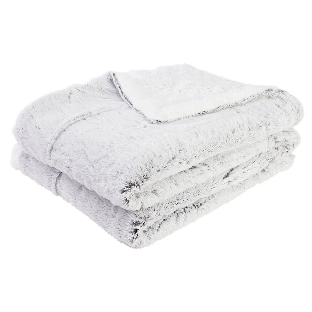 Plaid fausse fourrure dos sherpa gris et blanc 130x160cm