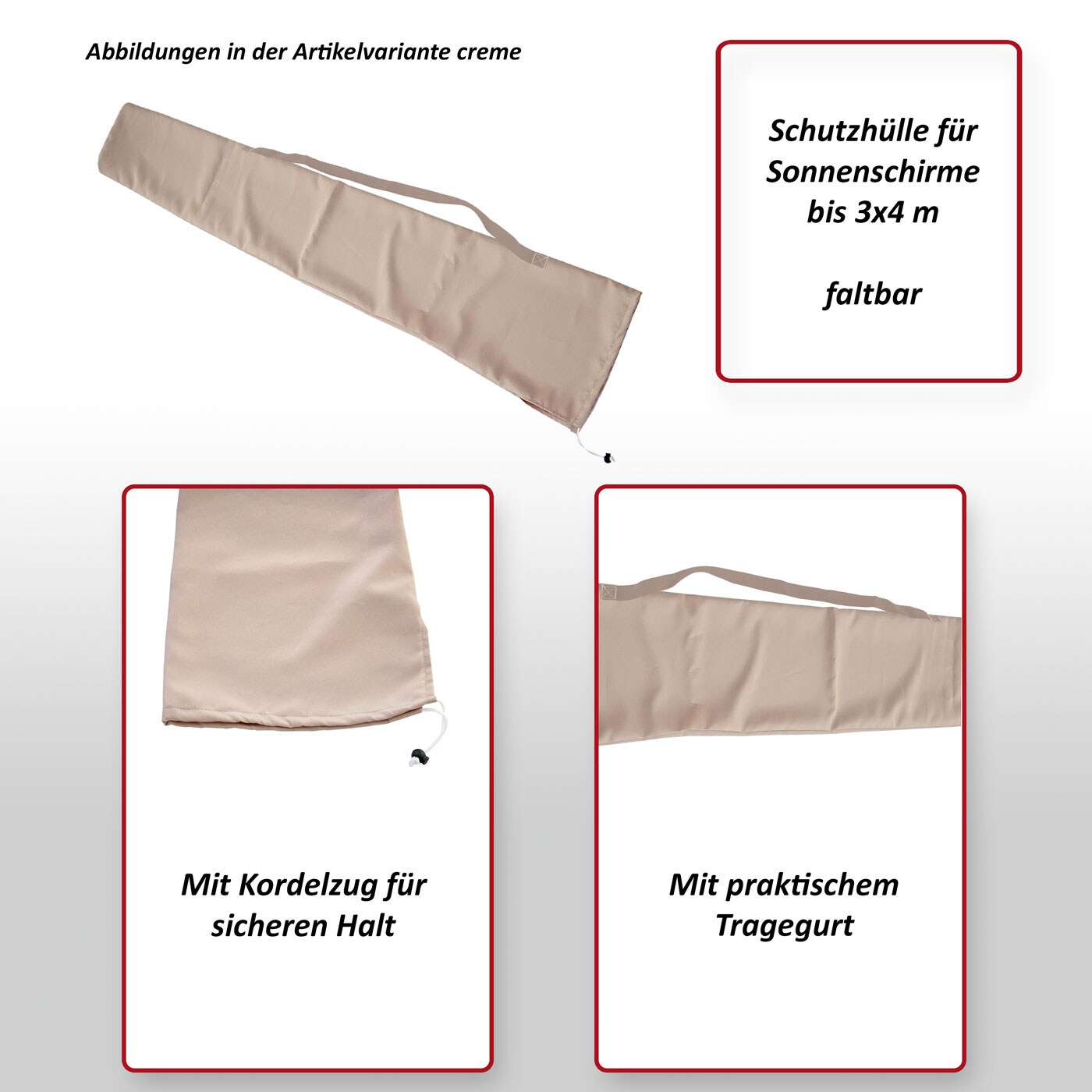 Schutzhülle für Sonnenschirm bis 3x4m, Cover Abdeckhülle inkl. Kordelzug ~ bordeaux