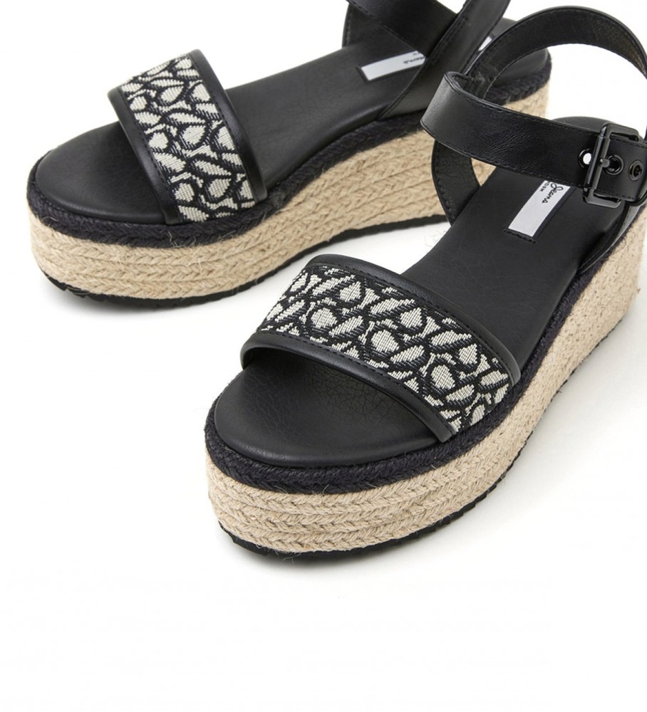 Sandálias Pepe Jeans Witney Jacquard, pretas - Salto plataforma de 7 cm -
