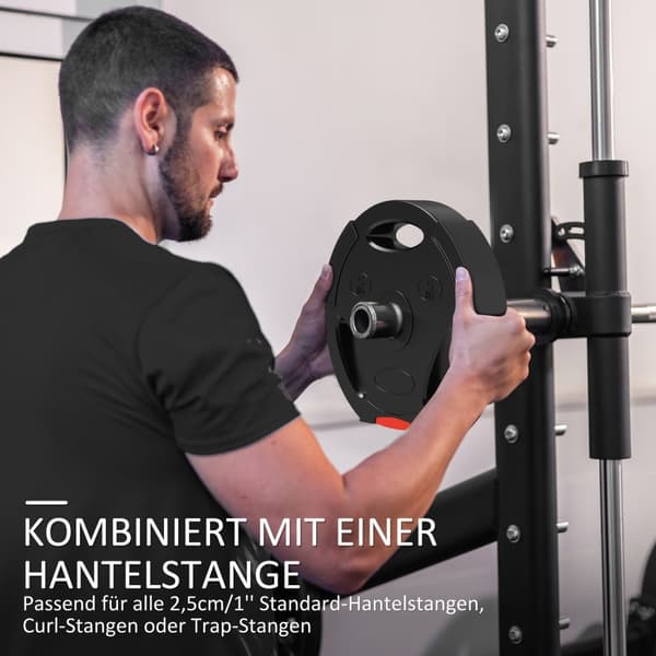 Sett med 4 manualvekter, 2 x 5 kg/7,5 kg vekter, vektplatesett, vektskiver for 2,5 cm hantelstang, Ø 30 mm boring, svart