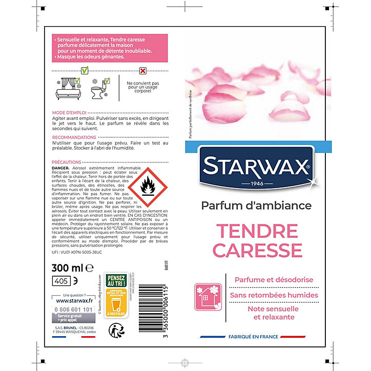Parfum d'ambiance tendre caresse Starwax 300ml