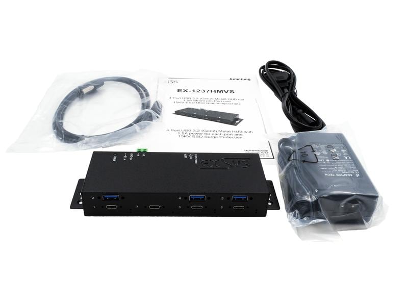 Exsys USB-Hub EX-1237HMVS USB 3.1 Gen. 2 Hub mit 4 USB-C- und 3 USB-A-Anschlüssen