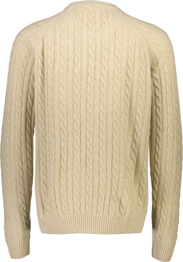 Lindbergh Lambswool raglan cable o-neck Lt sand mel