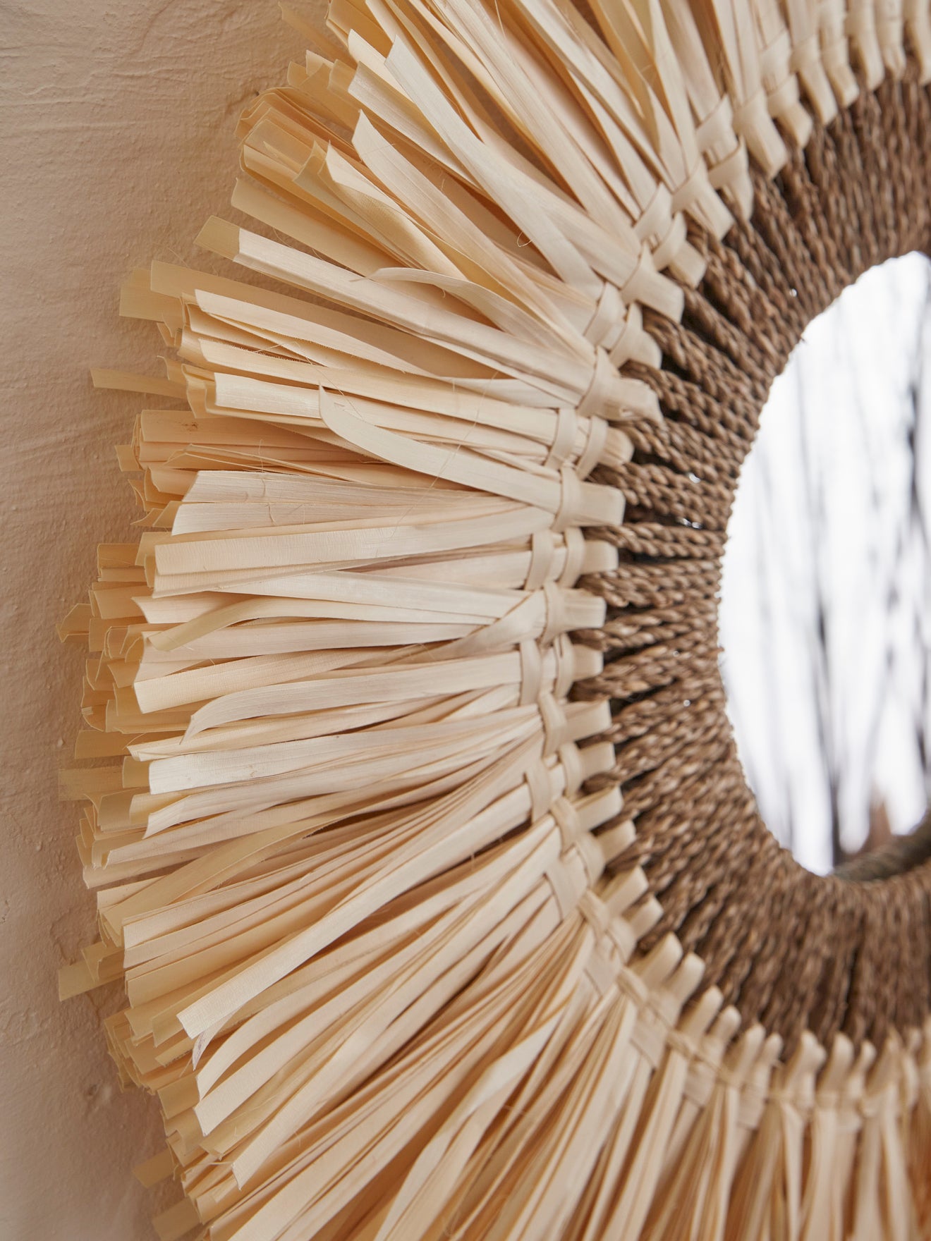 Miroir franges paille et coton