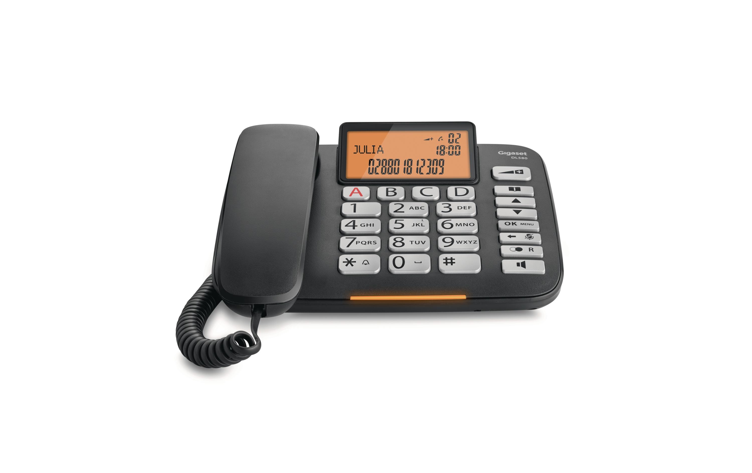 Tischtelefon DL580 SchwarzDas Komfort-Telefon mit grossen Tasten und beleuchtetem Display