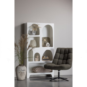WOOOD fauteuil Job donkergroen teddy stof draaibaar