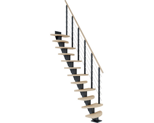 Pertura Aris Antraciet Middentrap, Variabel, Kwartslag, Links/Rechtsonder, Recht, 64 cm, Eikenhouten Wit Geoliede Leuning, 10 Treden / 11 Stootborden