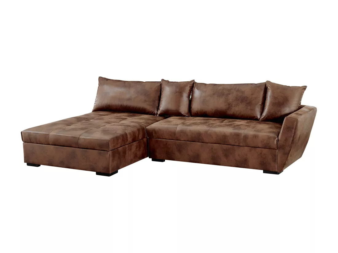 Canapé d'angle gauche convertible en microfibre vieillie marron ROMANE II