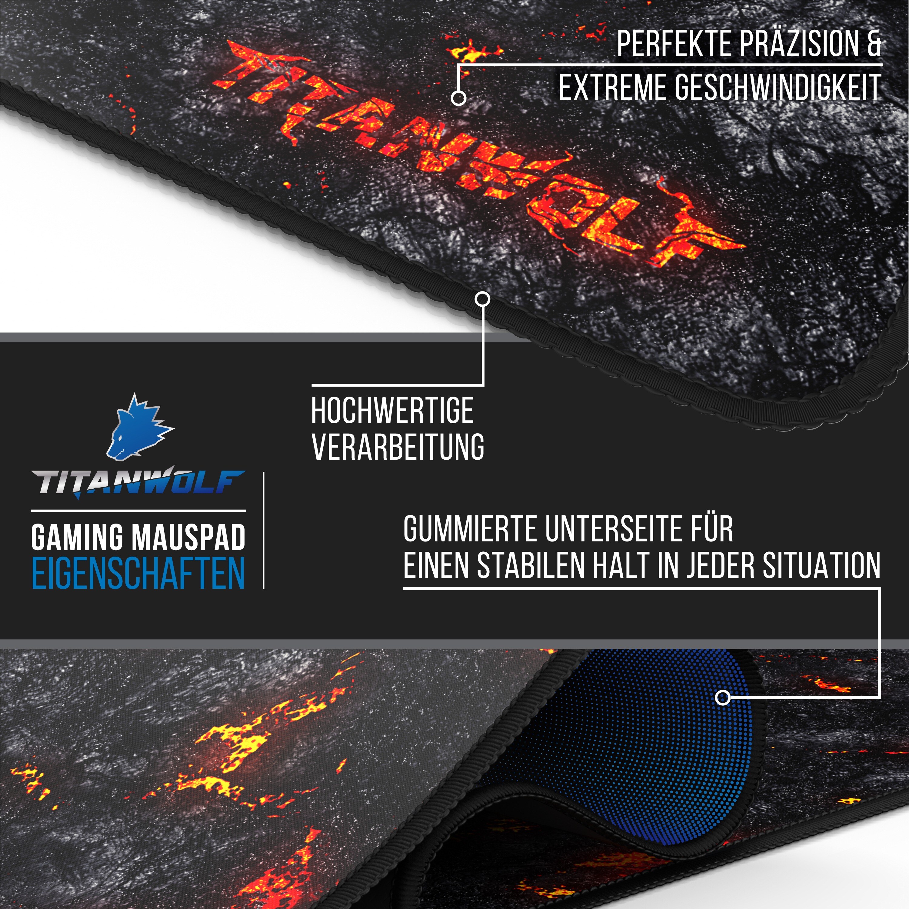 Titanwolf Gaming Mauspad, XXXL Speed Mousepad 1200 x 400 mm, Geschwindigkeit & Präzision, Lava