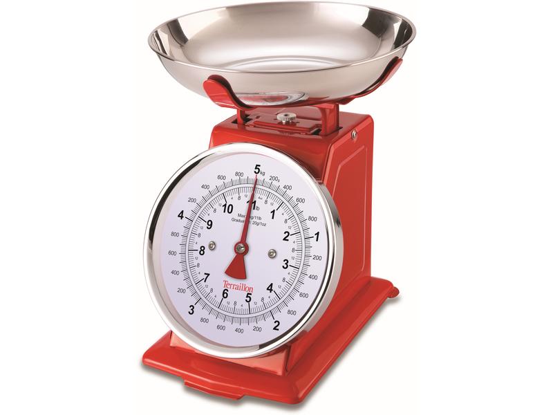 Terraillon Küchenwaage Trad 500 Rot Mechanische Waage mit grossem Zifferblatt