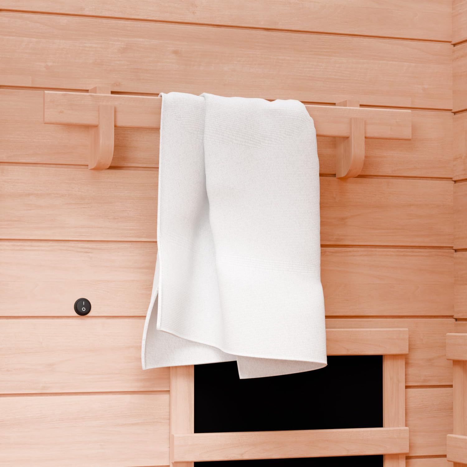 Dewello® Infrarotkabine Infrarotsauna Pierson 135cm x 105cm 1-2 Personen aus Hemlock Holz mit Vollspektrumstrahler, Bodenstrahler, LED-Farblicht, Bluetooth, FM,MP3,USB