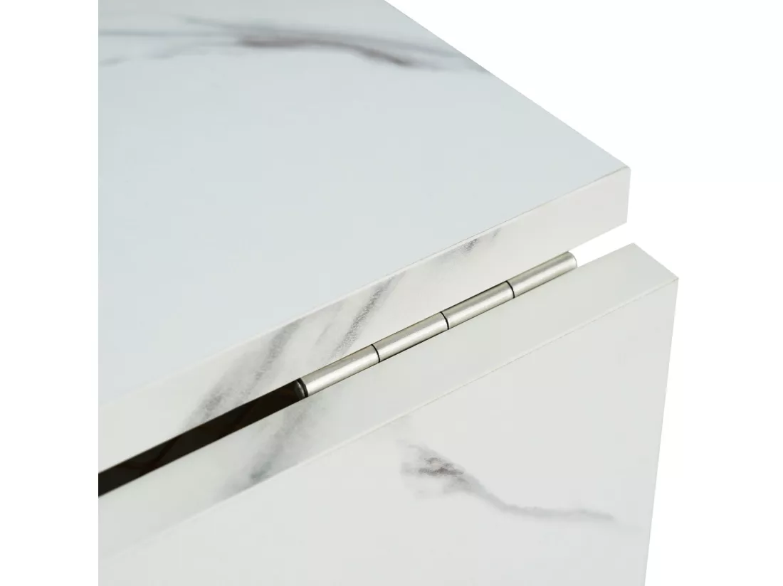 Table à manger extensible et pliable, avec tiroir et étagère, panneaux de particules, Blanc et Doré, 160x70x75cm