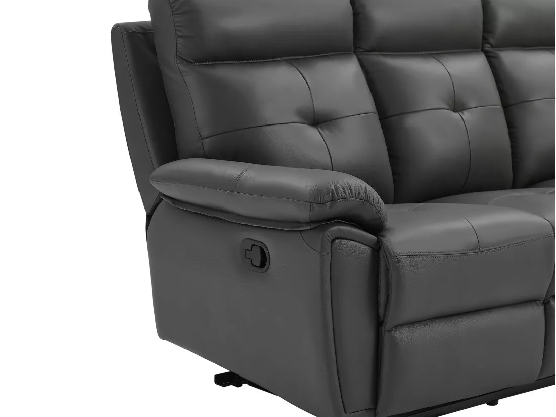 Canapé 3 places et fauteuil relax en cuir gris VINETA