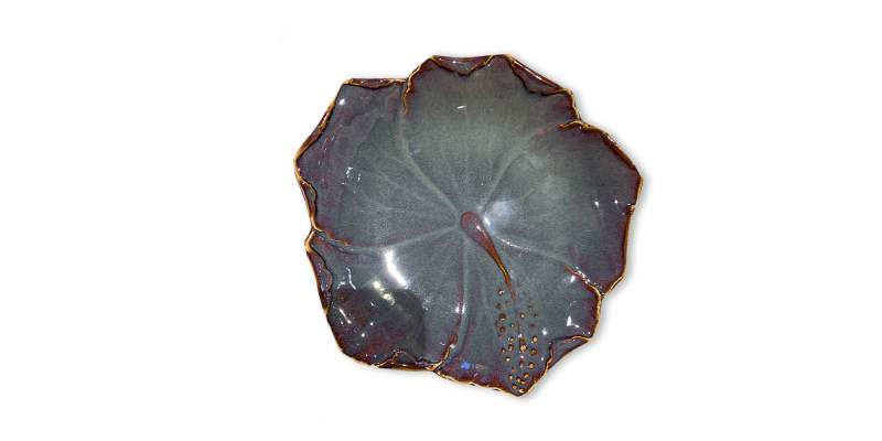 Servierplatte aus Keramik 'Hibiskus', blau, Ø 19 cm, H 3,5 cm zu 9,80