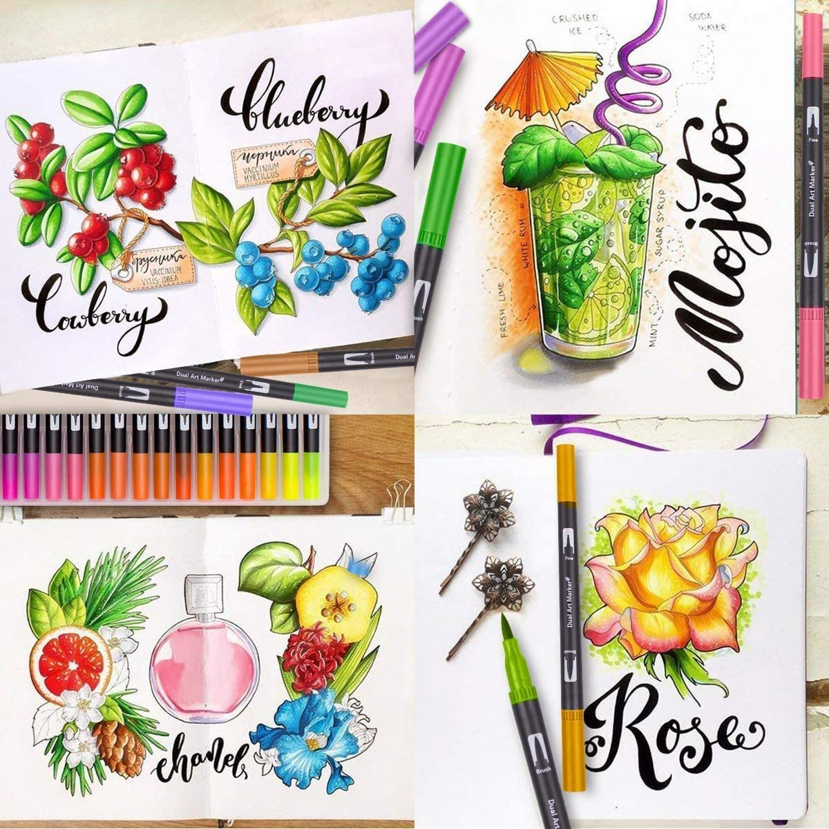 (120er Set) Künstler Doppelspitz Mal Filzstifte Dual Brush Pen Fineliner / Handlettering Stifte inkl. Tasche