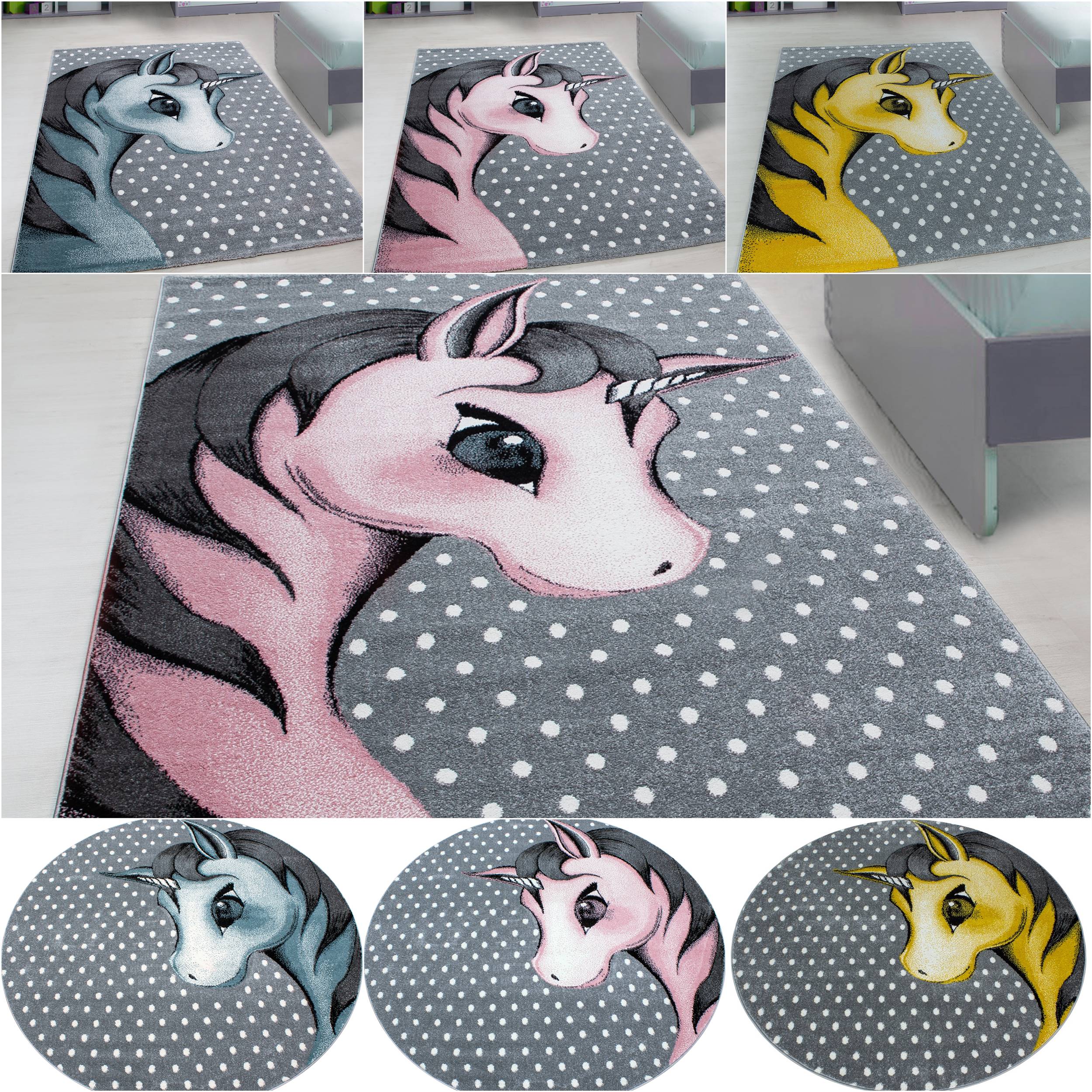 Wunderschöne Kinderteppiche , Teppich mit einhorn Motiv Rund oder Viereck