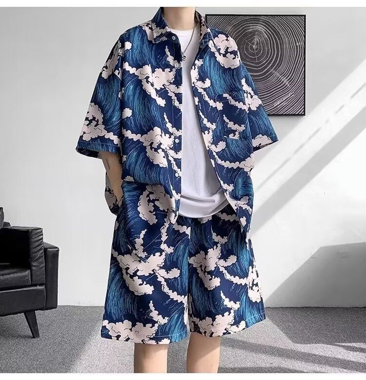 Zoslane - Set: Elleboogmouw print shirt + shorts