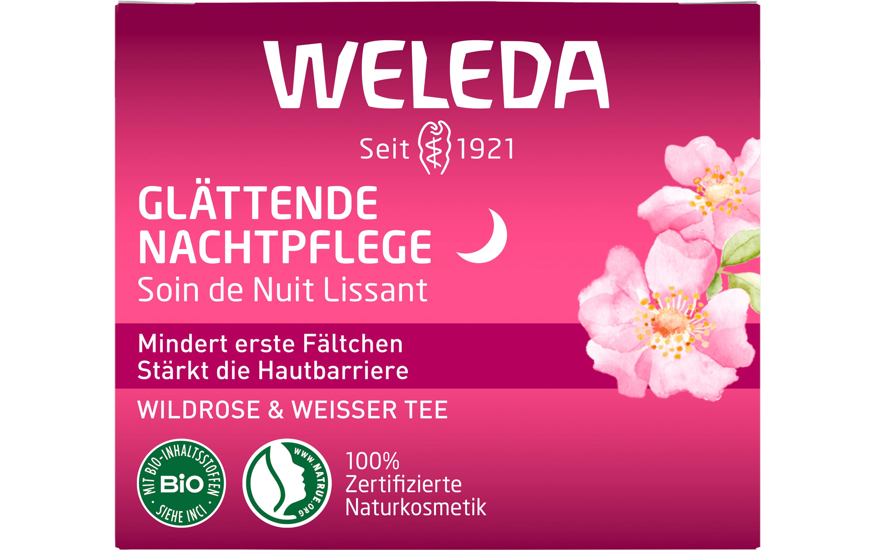 Nachtcrème Wildrose und Weisser Tee 40 mlNatürliche Nachtpflege stärkt die Hautbarriere und mindert erste Fältchen