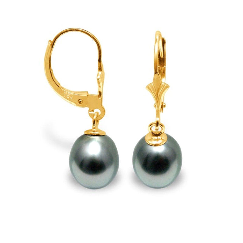 Boucles d'Oreilles Femme Dormeuses Perles de Tahiti et or jaune 375/1000