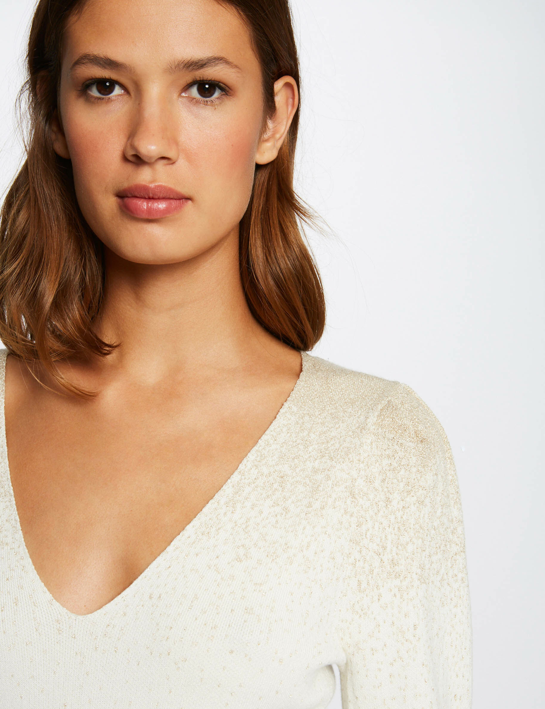 Pull manches longues avec paillettes ivoire femme - ivoire