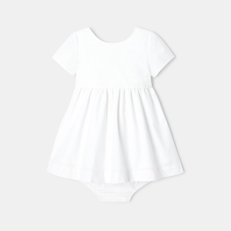 Robe à manches courtes et bloomer en coton bio blanche naissance Absorba Blanc