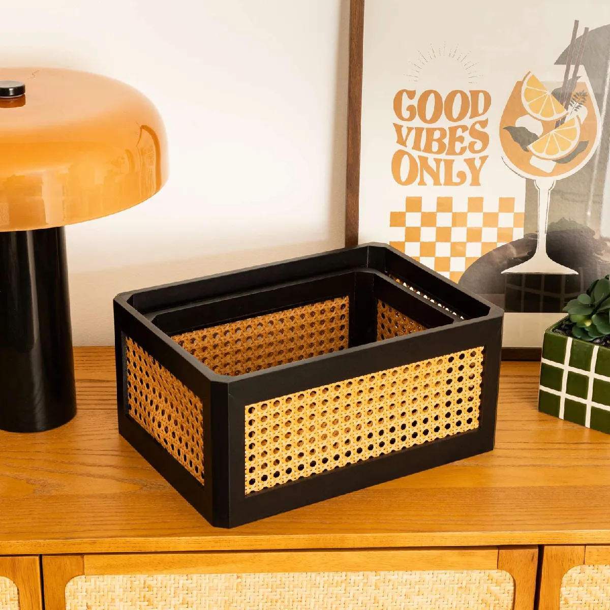 Atmosphera, Createur D'Interieur Atmosphera Lot de cagettes en cannage - Beige et Noir