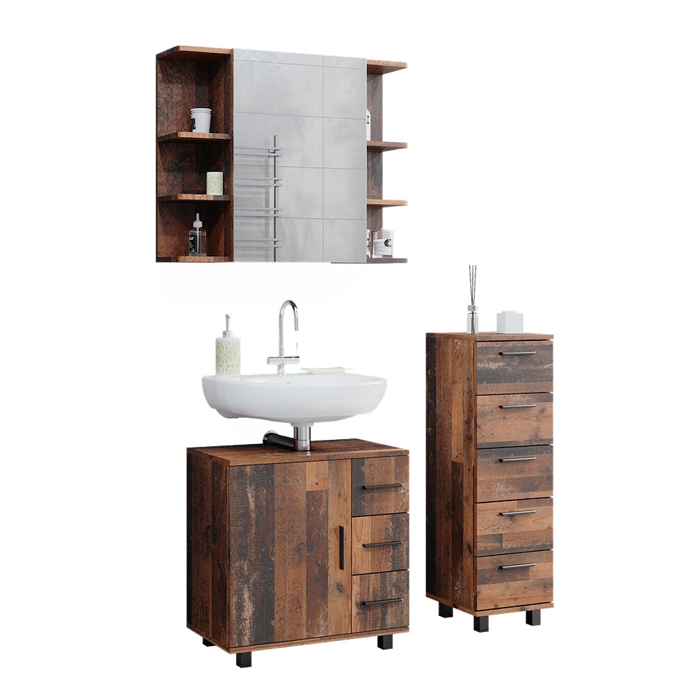 Vicco Badmöbelset Ilias Old Style modern Badezimmerschrank Badschrank Badezimmermöbel Waschtischunterschrank Waschbeckenunterschrank Spiegelschrank Schranktür Schrankfach Schrankschublade