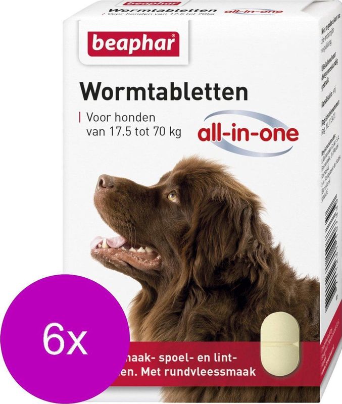 Beaphar - All-in-one Ontworming Tabletten - Hond - 6x - Rundvleessmaak
