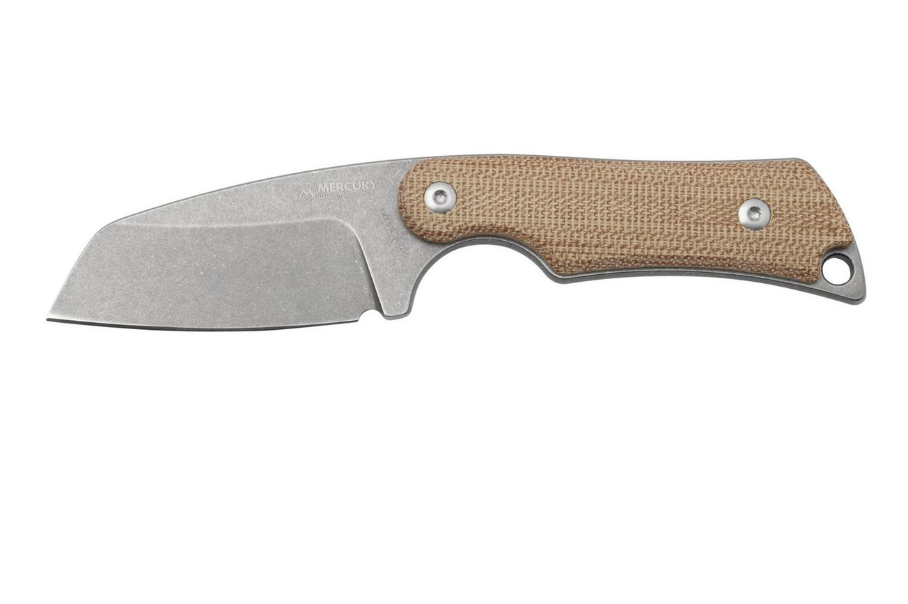 Mercury Kali N690 Stonewashed Sheepsfoot, Natural Canvas Micarta, vaststaand mes
