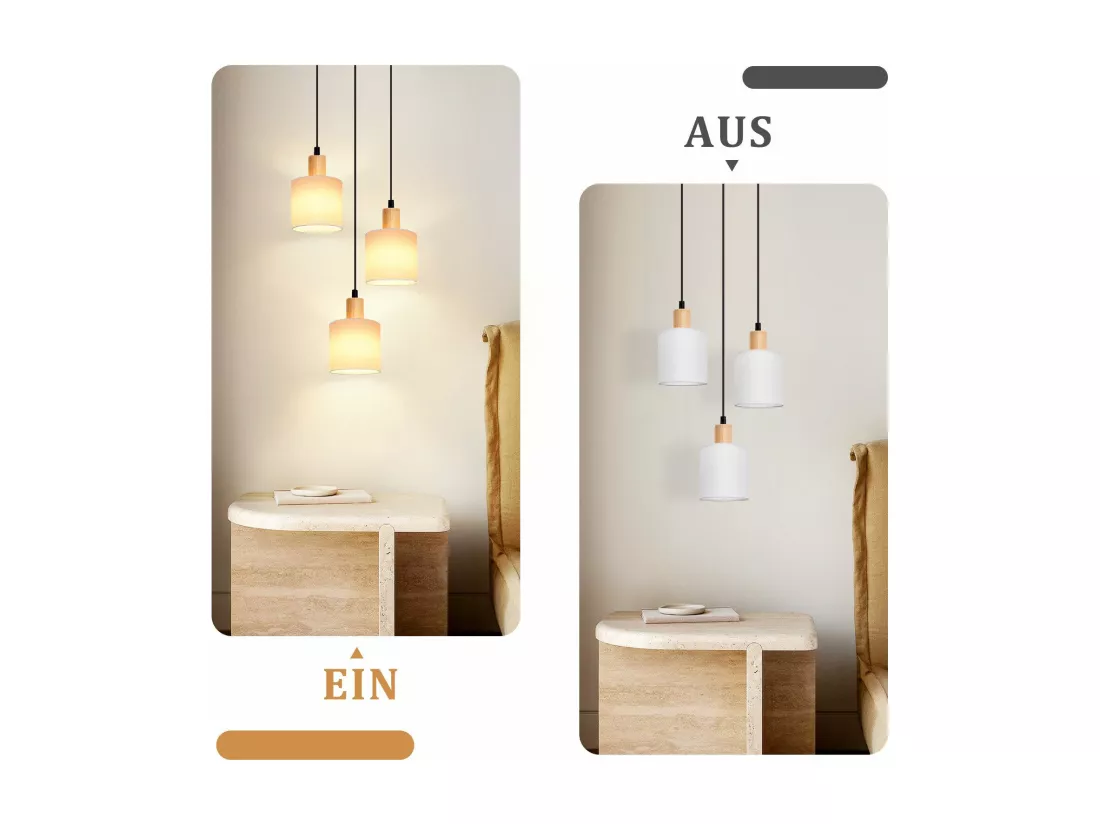 NETTLIFE Suspension bois blanc Diam.20 cm E14 vintage 3 ampoules ronde pour salle à manger restaurant cuisine chambre bureau