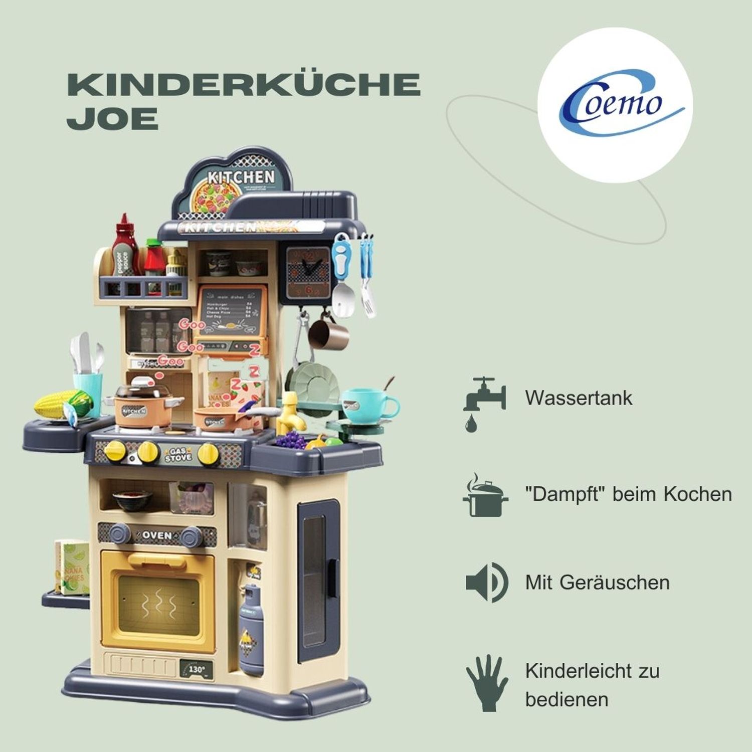 Coemo Kinderküche Joe Spielküche BLAU mit viel Zubehör