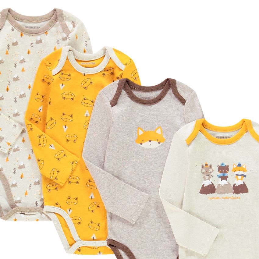 Lot de 7 bodies manches longues en coton bio pour bébé garçon - Jaune