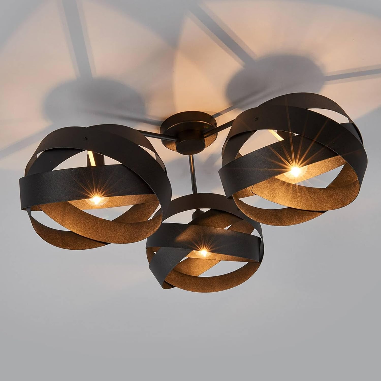 Euluna Deckenlampe Tornado (Modern) in Schwarz aus Metall (3 flammig, E14) - Deckenleuchte Lampe Wohnzimmerleuchte
