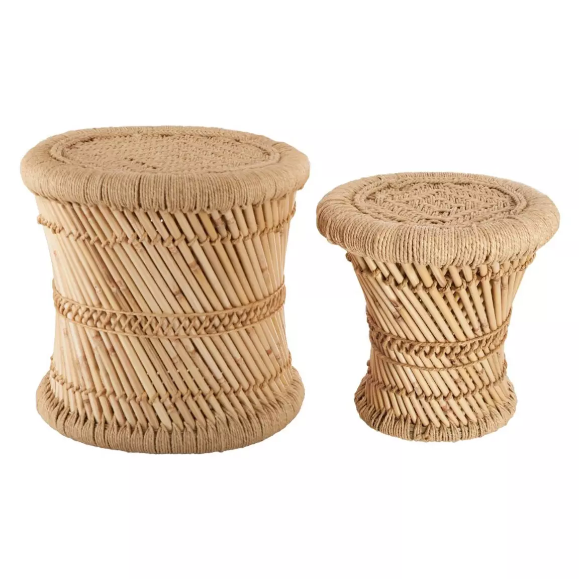 Lot de 2 tables d'appoint (H38-H30 cm) Corde naturelle Beige