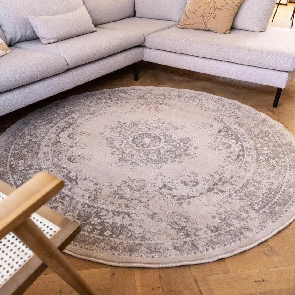 Interieur05 rond vloerkleed Keshan zand/beige - 120 x 120 cm