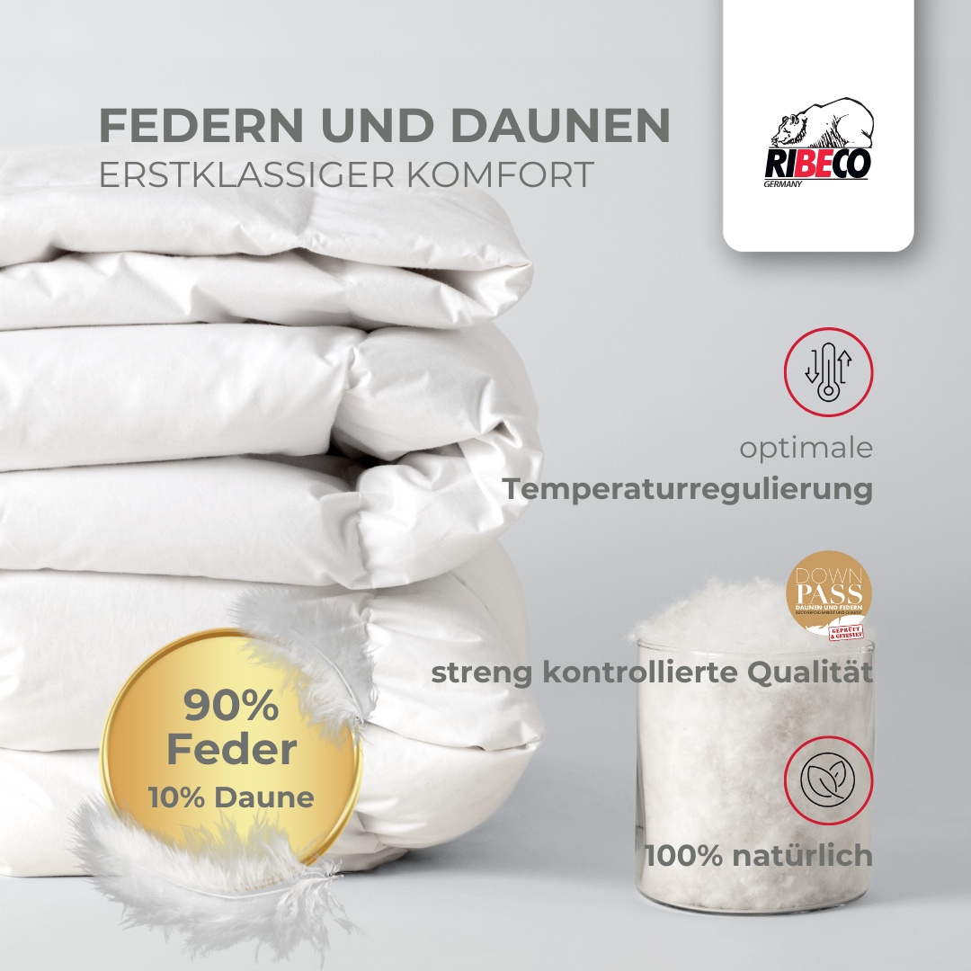 RIBECO Federbettdecke »Laram, Bettdecken für Sommer oder Winter, Made in Germany« warm Füllung 90 % Federn, 10 % Daunen Bezug Baumwolle 1 Stk. tlg. Super Preis-Leistung, Bettdecke 135x200 cm oder 155x220 cm, Decke