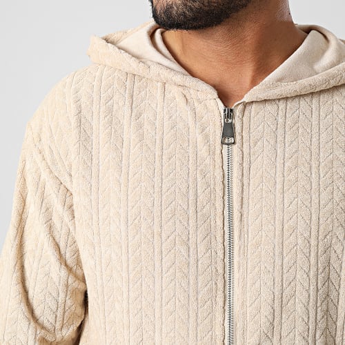 Ensemble Sweat Zippé Capuche Et Pantalon Jogging SH-42 Beige
