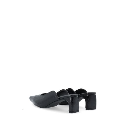 Bianco Rowe Heel Cutline Mules, Black Croco, 41