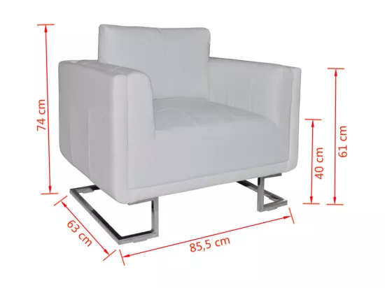 Fauteuil cube avec pieds chromés Blanc Similicuir